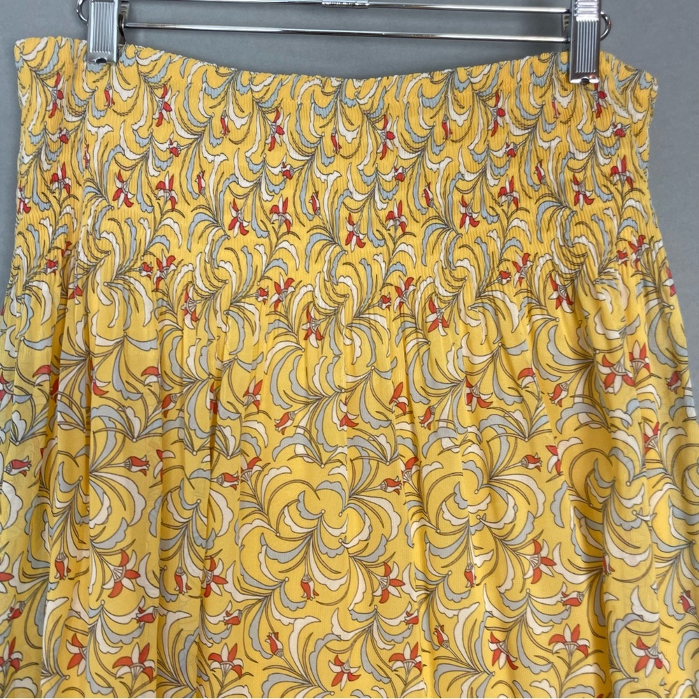 Max Studio Skirt Yellow Floral Chiffon Smocked Shirred Spring‎ Flirty Lined Gray - Picture 6 of 13